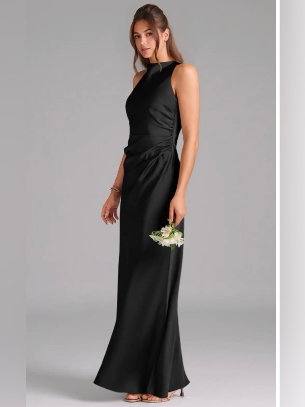Azazie Black One-Shoulder Maxi Dress with Side Ruching
